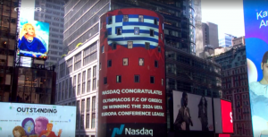Glorious Greek Football Club Olympiacos Takes Time Square