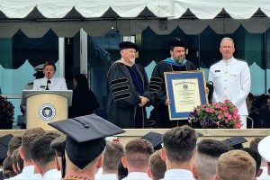 Evangelos Marinakis was honored with a doctorate at Massachusetts Maritime Academy for his long contribution to the shipping industry