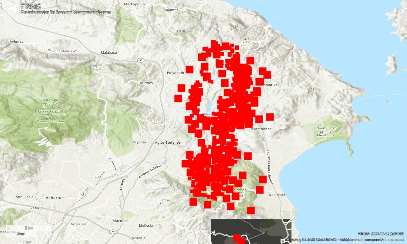 NASA image of Athens wildfire