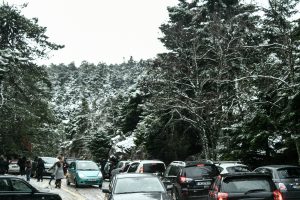 Traffic Stopped on Parnithas Avenue Due to Snow