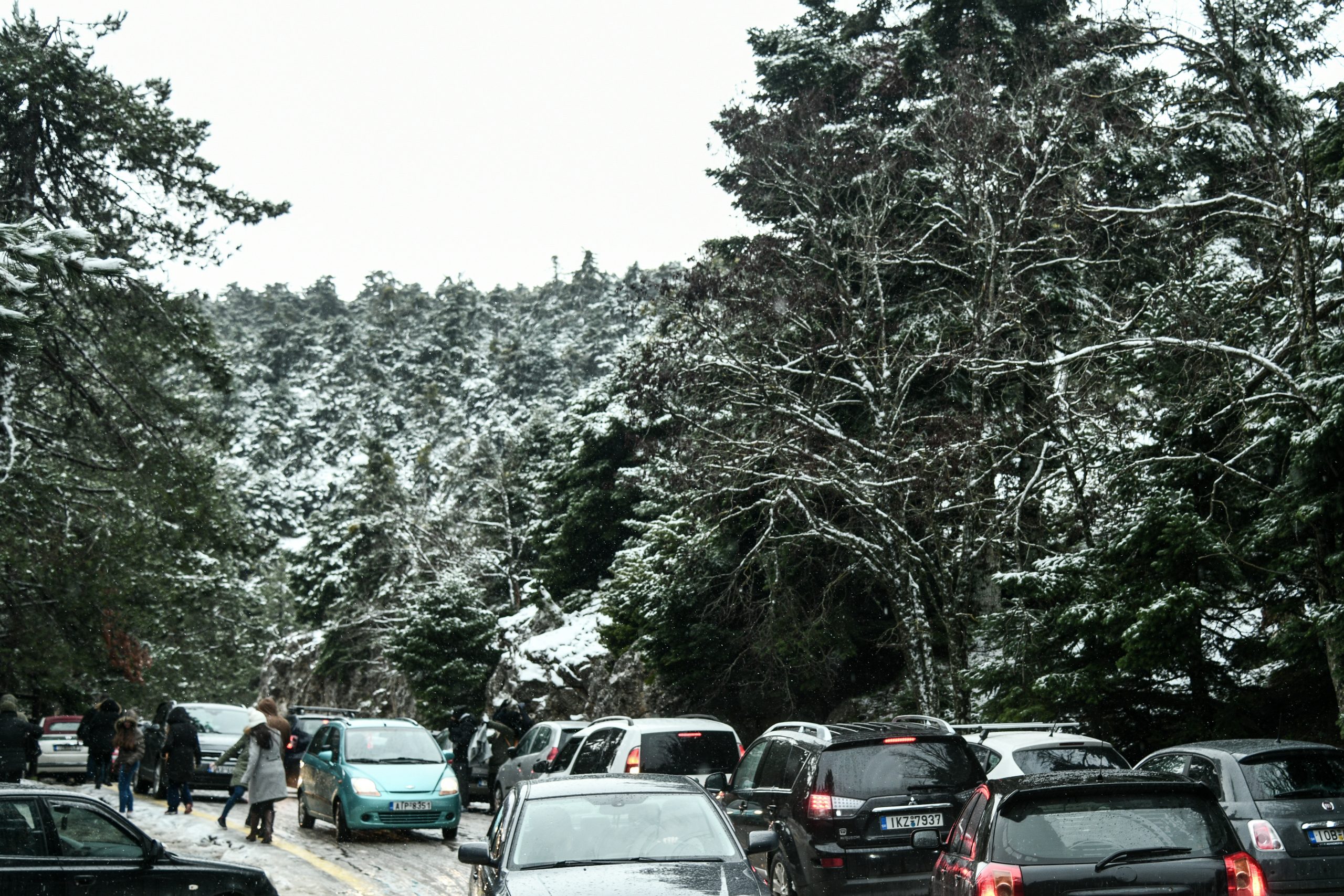 Traffic Stopped on Parnithas Avenue Due to Snow